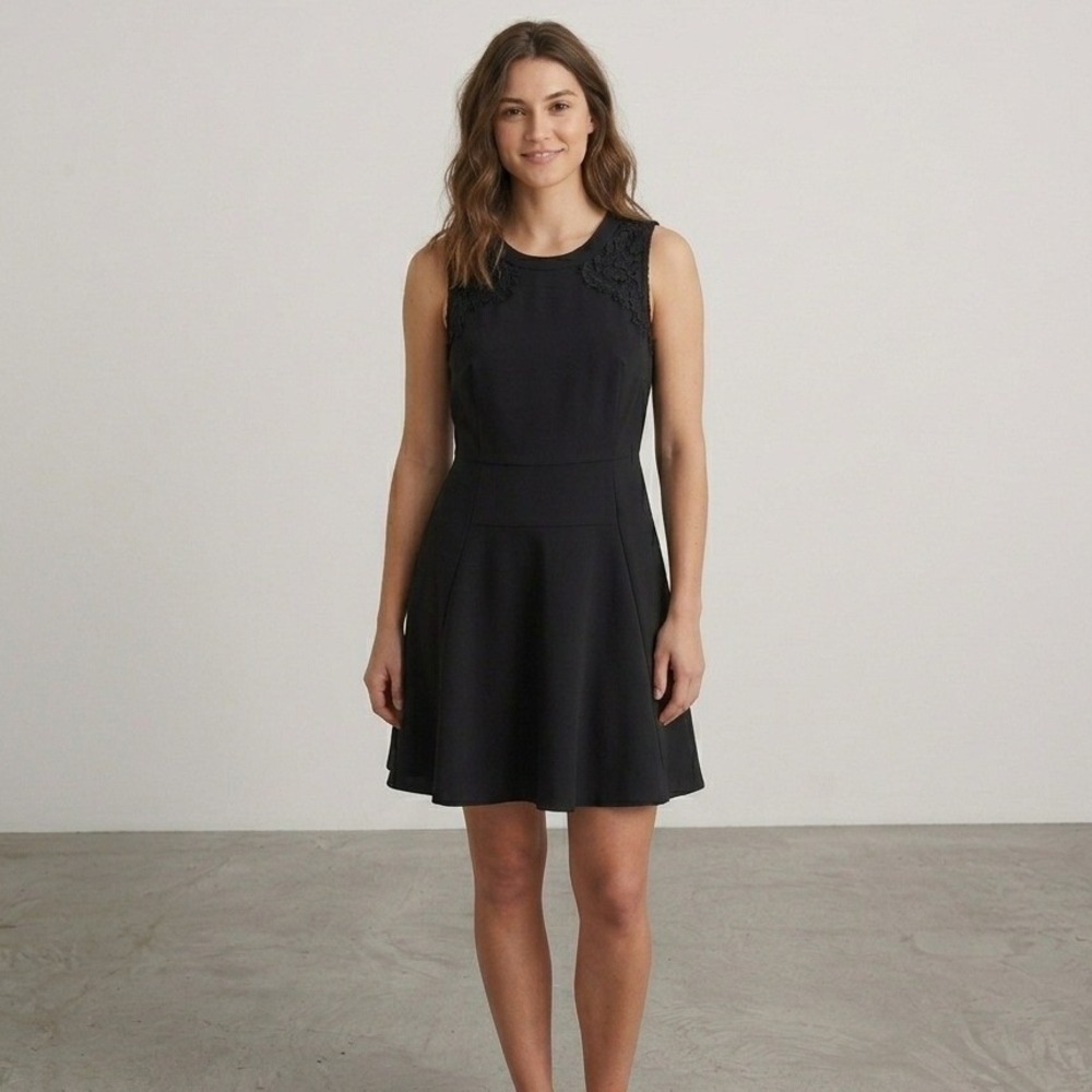 Madewell Dress Womens‎ 0 Black Lace Shoulder Fit and Flare Skater Sleeveless